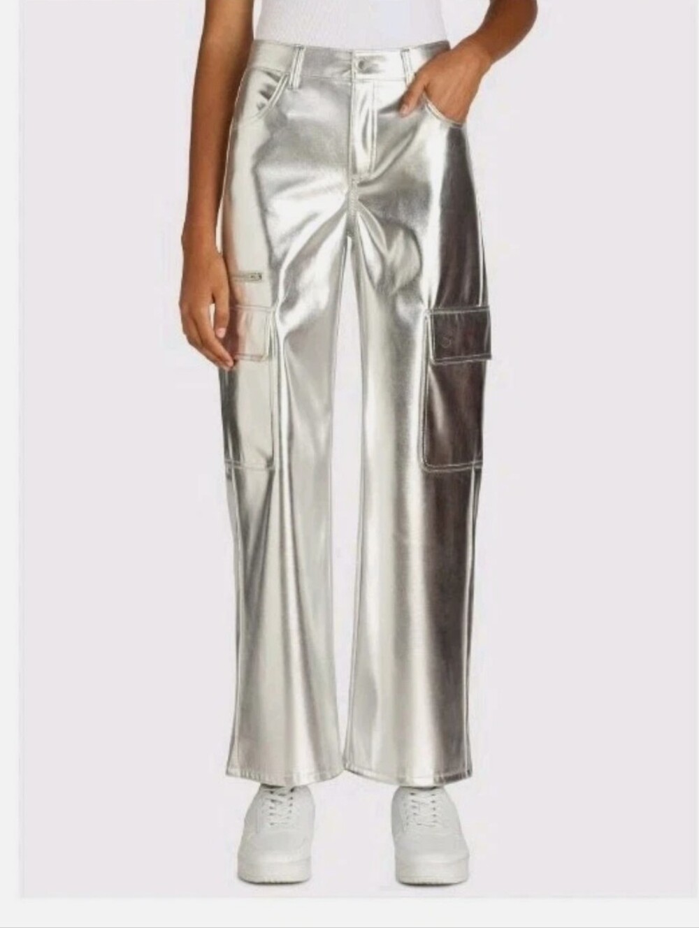 No Boundaries Silver Metallic Cargo Pants for Women